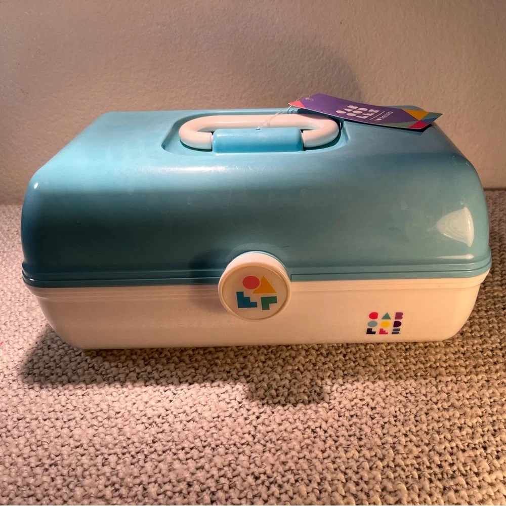 Caboodles “On the Go Girl” Portable Makeup Storage with Mirror Blue and White